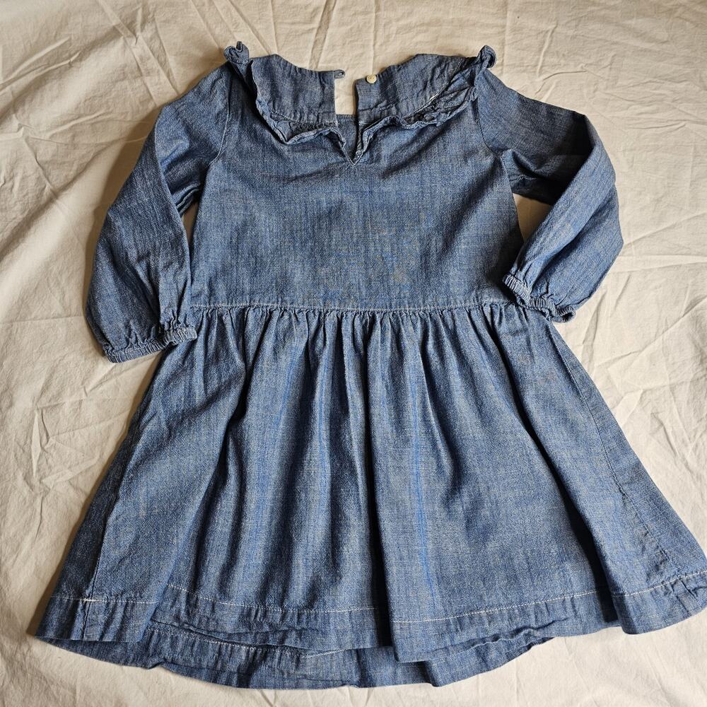 Crewcuts Dress Girls 6 Blue Embroidered Chambray Long Sleeve Boho Floral - Picture 6 of 7